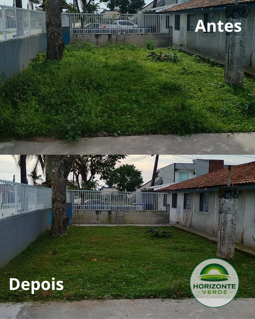 Antes e depois de roçagem e limpeza de área verde